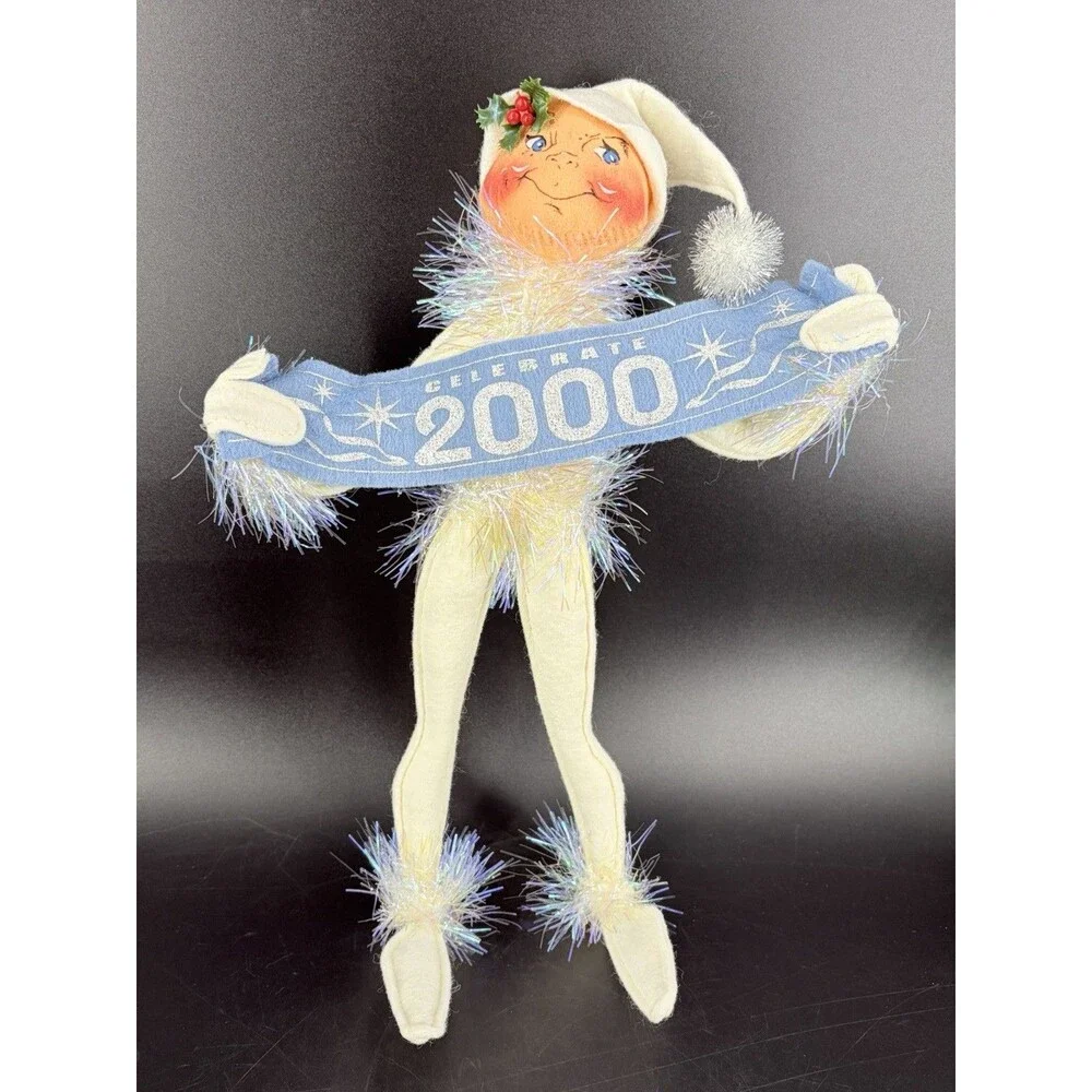ANNALEE New Year 2000 Millennium Frosty Elf Winter White Tinsel Vintage